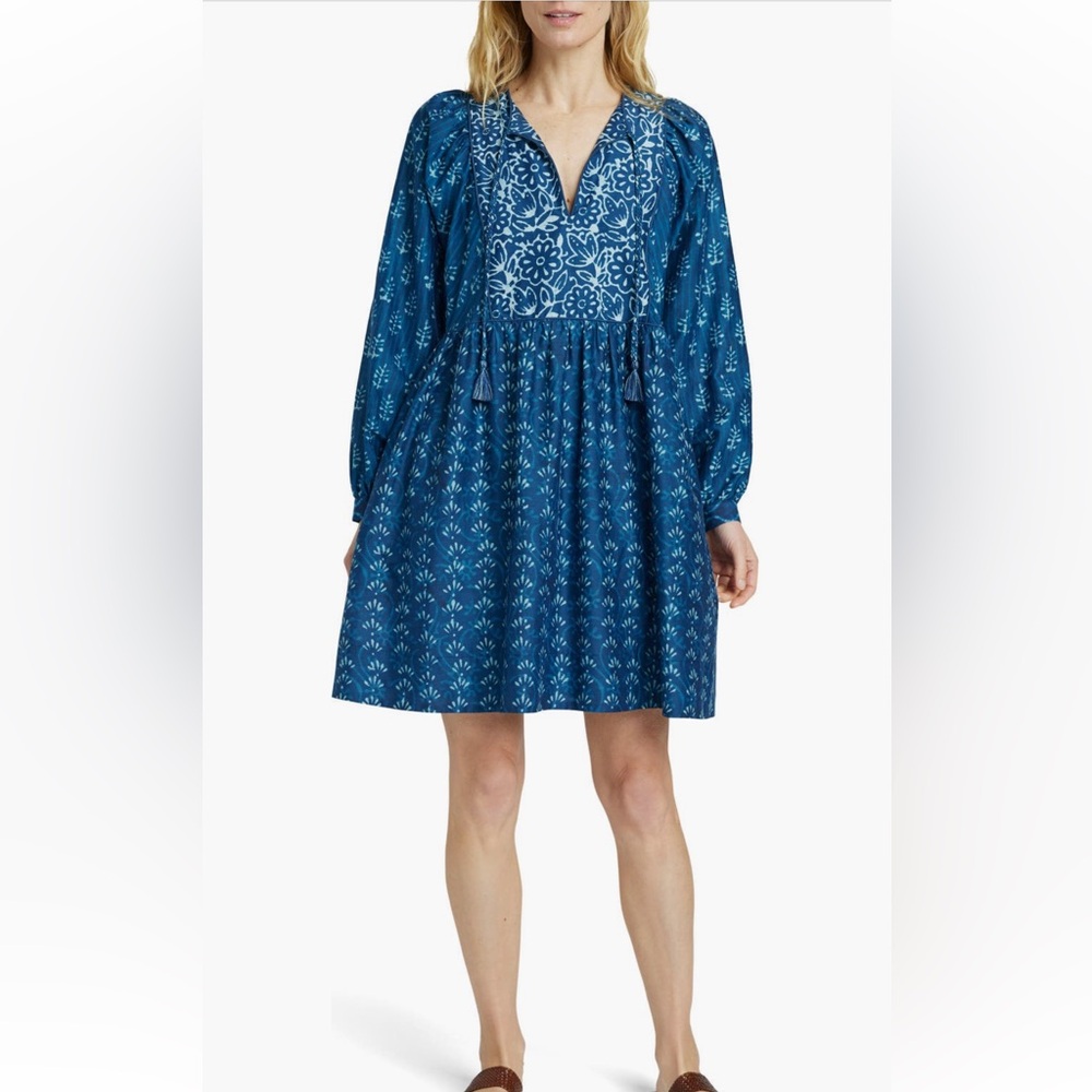 Faherty Solstice Mixed Print Long Sleeve Cotton & Silk Minidress